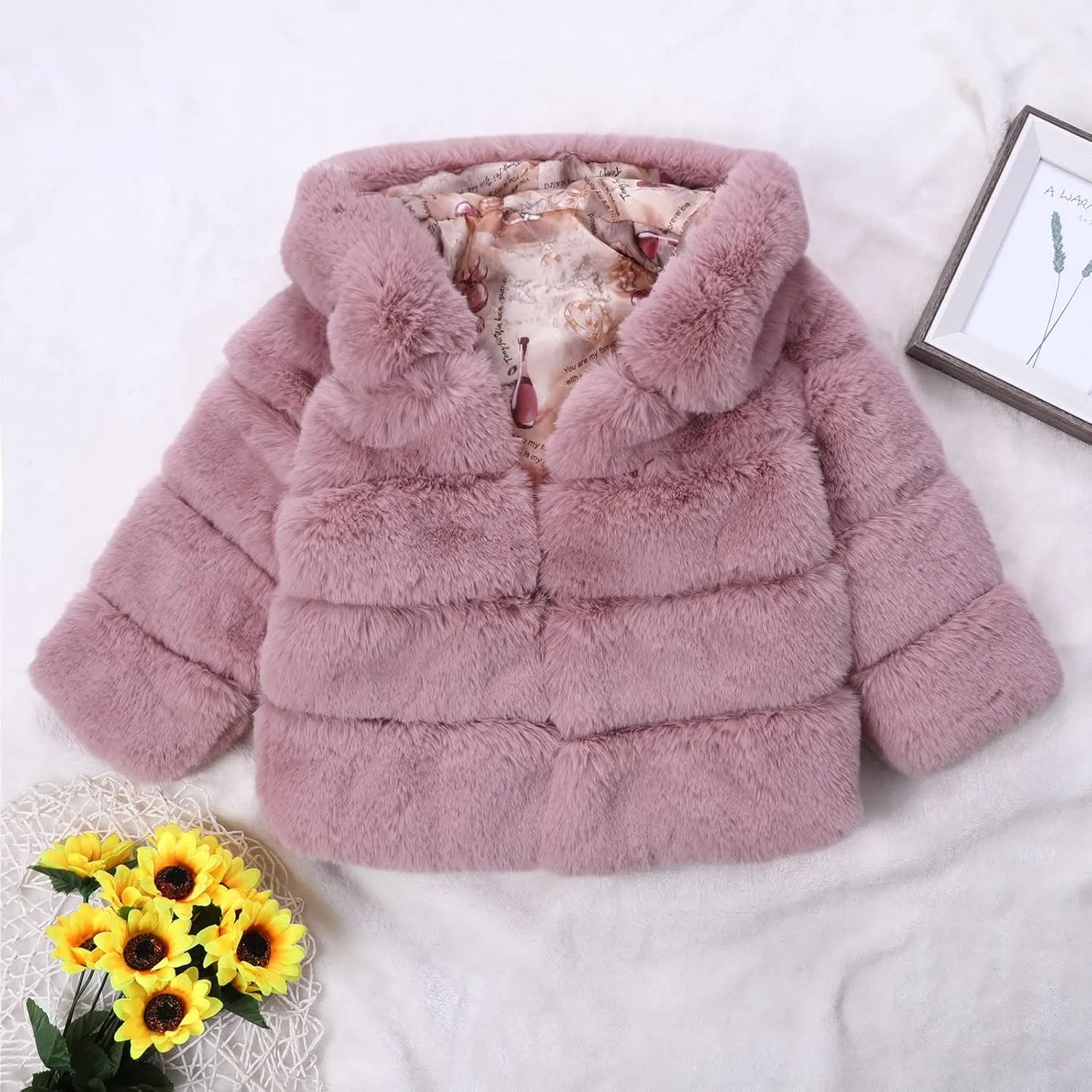 Girls Faux Fur Jacket Plush Sherpa Teddy Coat with Hood Toddler Winter Coats Warm Fuzzy Jackets Trendy Outerwear