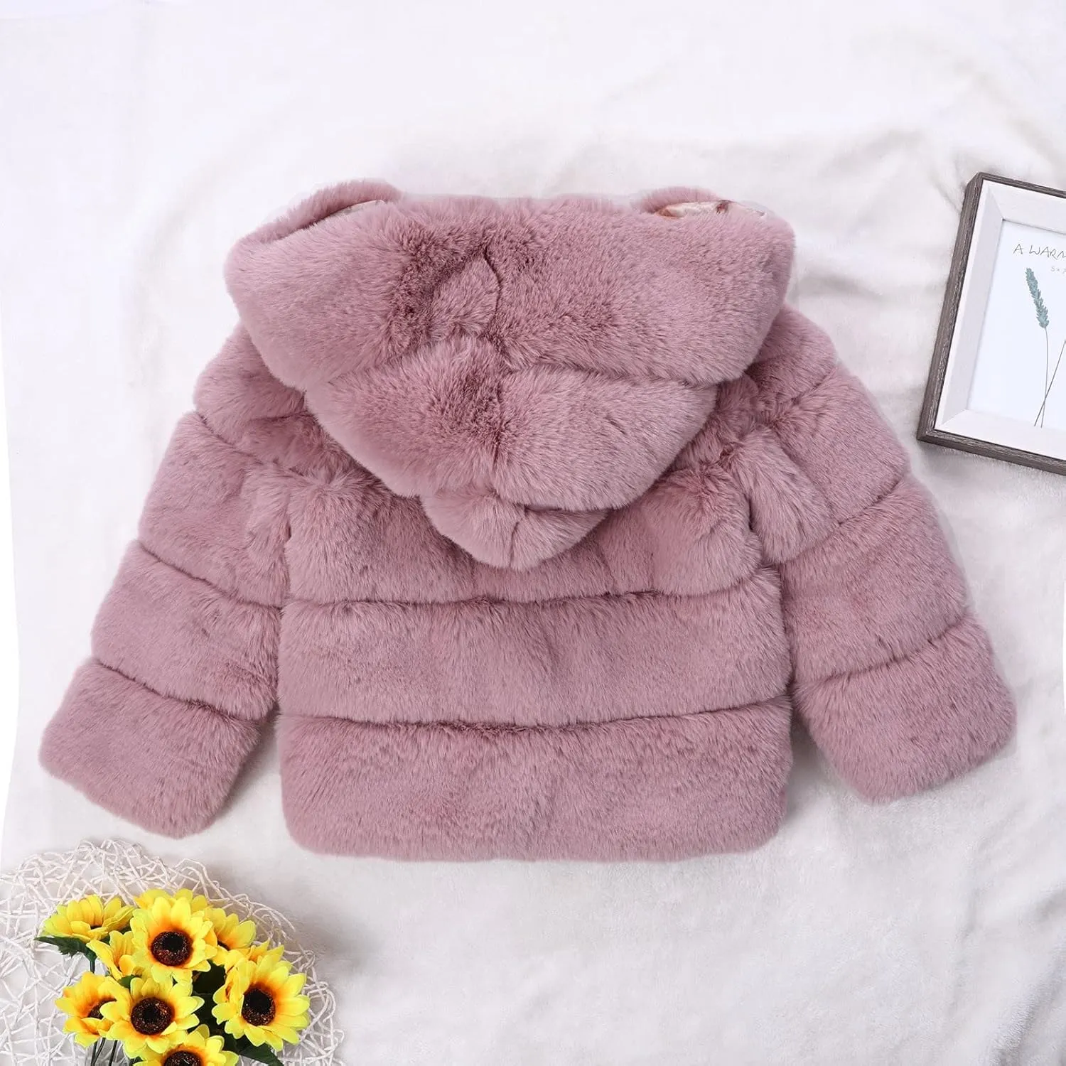 Girls Faux Fur Jacket Plush Sherpa Teddy Coat with Hood Toddler Winter Coats Warm Fuzzy Jackets Trendy Outerwear