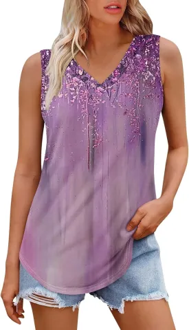 GOFULY Tank Top for Women Dressy V Neck Tops Loose Fit Sleeveless Floral Print Shirts Dressy Casual Summer 2025 Blouses