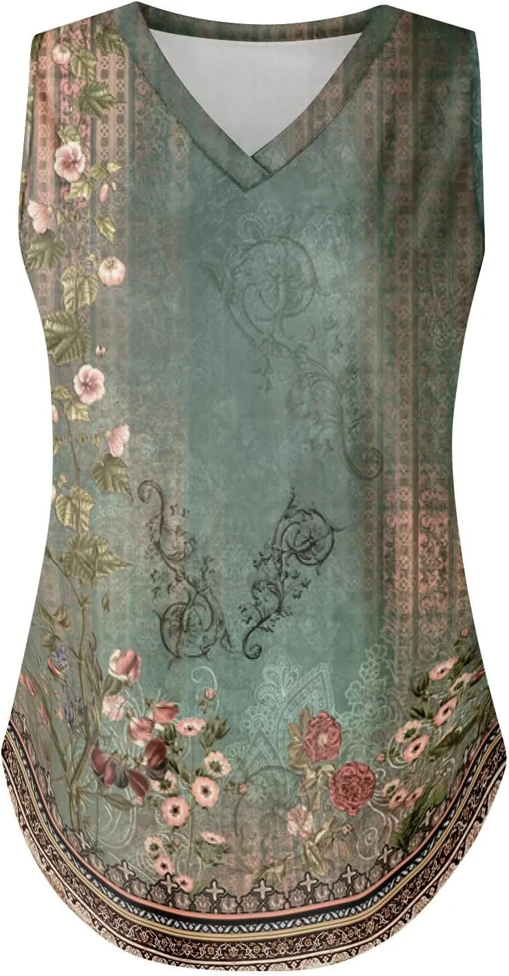 GOFULY Tank Top for Women Dressy V Neck Tops Loose Fit Sleeveless Floral Print Shirts Dressy Casual Summer 2025 Blouses