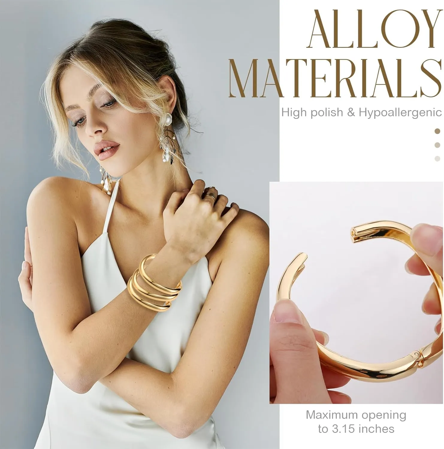 Gold Bangles Bracelets Set for Women Gold Polished Chunky Bangle Trendy Wide Chunky Cuff Bangle Jewelry Gift 3 Pcs