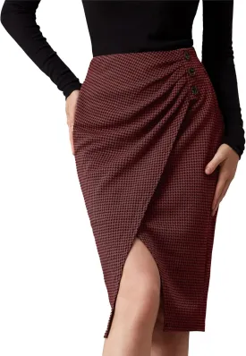 GRACE KARIN Plaid Midi Skirts for Women High Waisted Wrap Ruched Bodycon Skirt Fall Pencil Skirts Dressy Casual