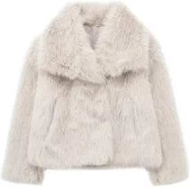 Haellun Women's Faux Fur Coat Long Sleeve Fluffy Jacket Open Front Furry Winter Shaggy Short Coat Outwear