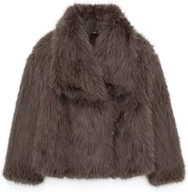 Haellun Women's Faux Fur Coat Long Sleeve Fluffy Jacket Open Front Furry Winter Shaggy Short Coat Outwear