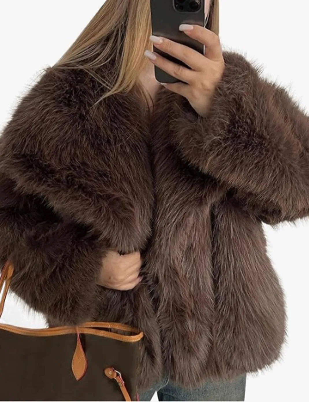 Haellun Women's Faux Fur Coat Long Sleeve Fluffy Jacket Open Front Furry Winter Shaggy Short Coat Outwear