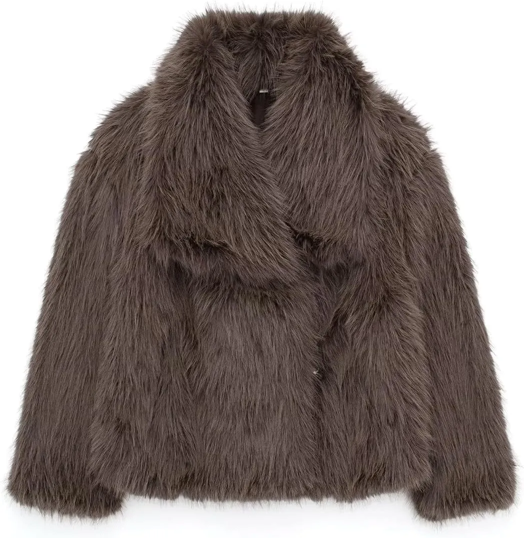 Haellun Women's Faux Fur Coat Long Sleeve Fluffy Jacket Open Front Furry Winter Shaggy Short Coat Outwear