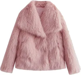 Haellun Women's Faux Fur Coat Long Sleeve Fluffy Jacket Open Front Furry Winter Shaggy Short Coat Outwear