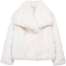 Haellun Women's Faux Fur Coat Long Sleeve Fluffy Jacket Open Front Furry Winter Shaggy Short Coat Outwear