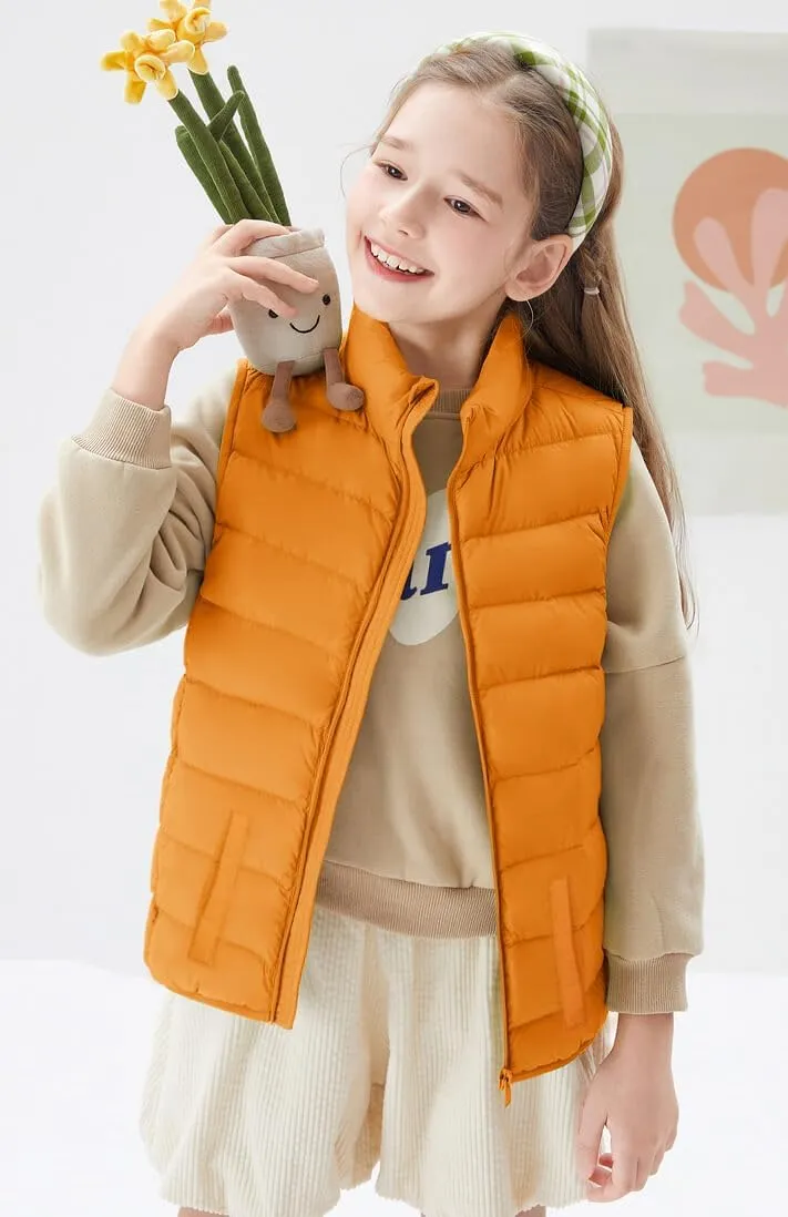 Haloumoning Girls Puffer Vest Kids Zip Up Padded Gilet Winter Quilted Jackets Fashion Outwear 5-14 Years