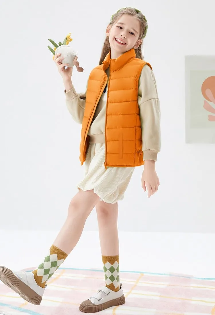 Haloumoning Girls Puffer Vest Kids Zip Up Padded Gilet Winter Quilted Jackets Fashion Outwear 5-14 Years