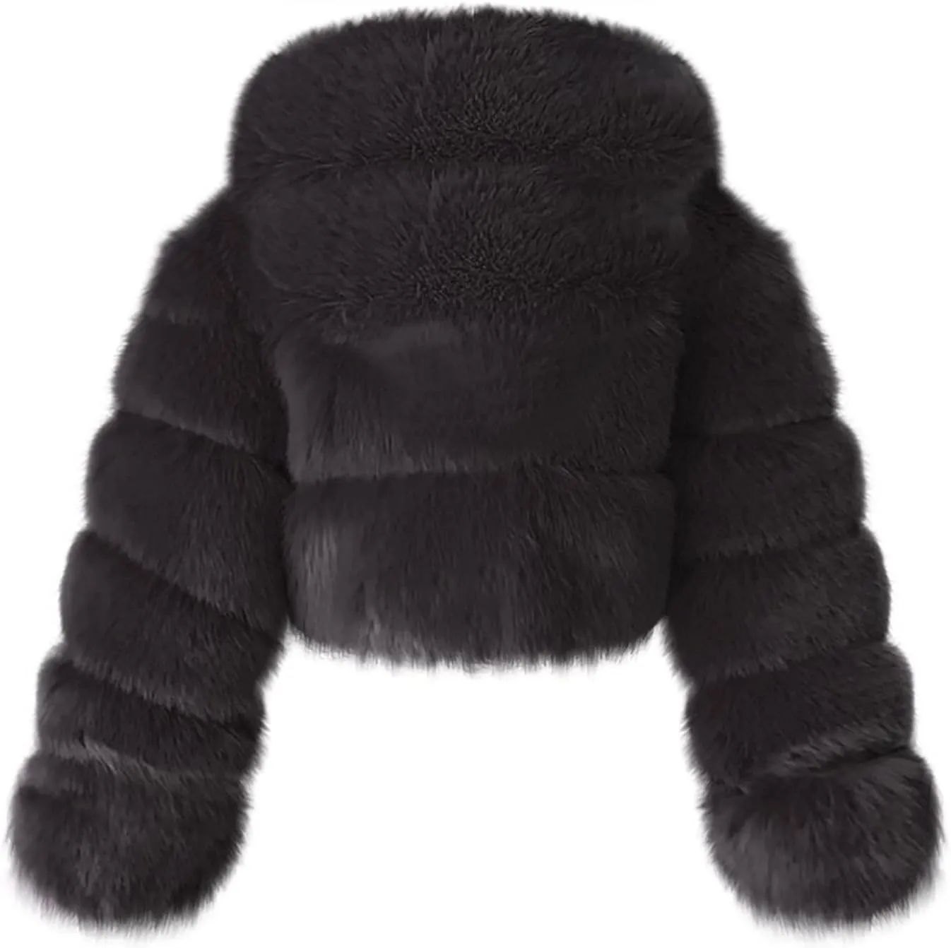 hlysgo Winter Crop Coats Womens Faux Fur Jacket Long Sleeve Hooded Cropped Jackets Zipper Fuzzy Short Coat Outerwear