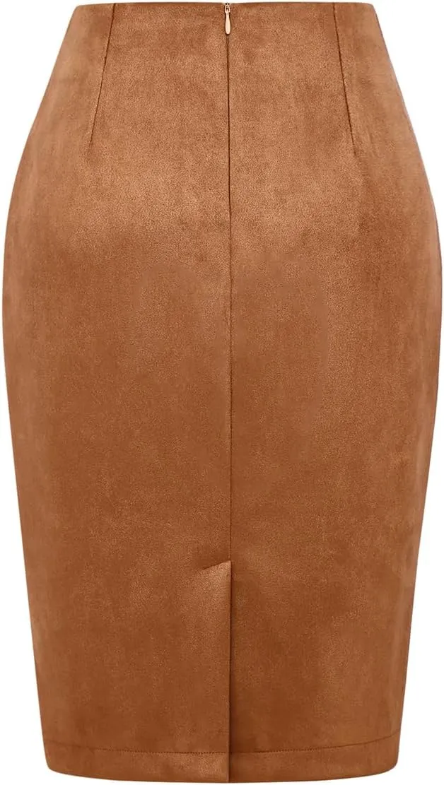 IDEALSANXUN Midi Plaid Skirts for Women Fall Winter Knee Length Pencil Wool Skirt with Slit