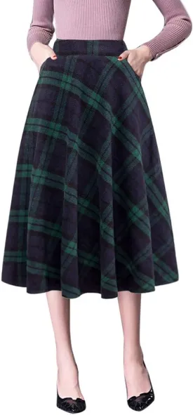 IDEALSANXUN Wool Skirts for Womens High Waist Aline Pleated Midi Skirts