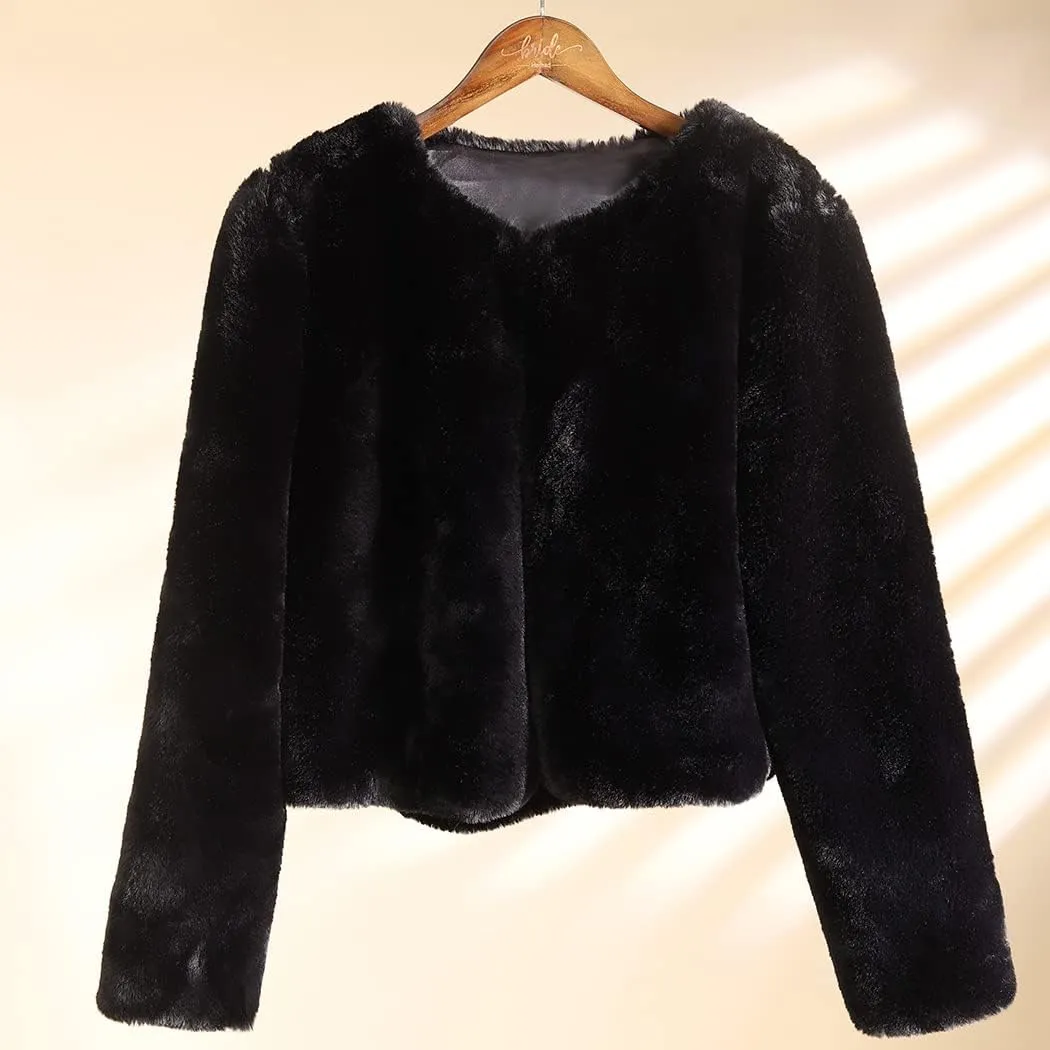 JAKAWIN Women's Faux Fur Jacket Coat Long Sleeve Shaggy Jackets Open Front Outwear Short Winter Warm Coats