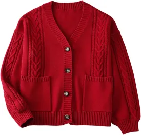 JASCLS Women's Long Sleeve Color Block Chunky Cable Knitted Oversized Sweater Cardigans for Women
