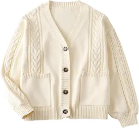 JASCLS Women's Long Sleeve Color Block Chunky Cable Knitted Oversized Sweater Cardigans for Women