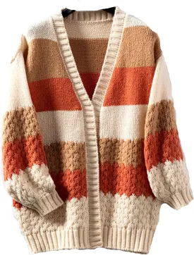 JASCLS Women's Long Sleeve Color Block Chunky Cable Knitted Oversized Sweater Cardigans for Women