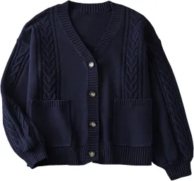 JASCLS Women's Long Sleeve Color Block Chunky Cable Knitted Oversized Sweater Cardigans for Women