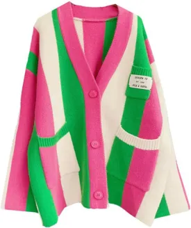 JASCLS Women's Long Sleeve Color Block Chunky Cable Knitted Oversized Sweater Cardigans for Women