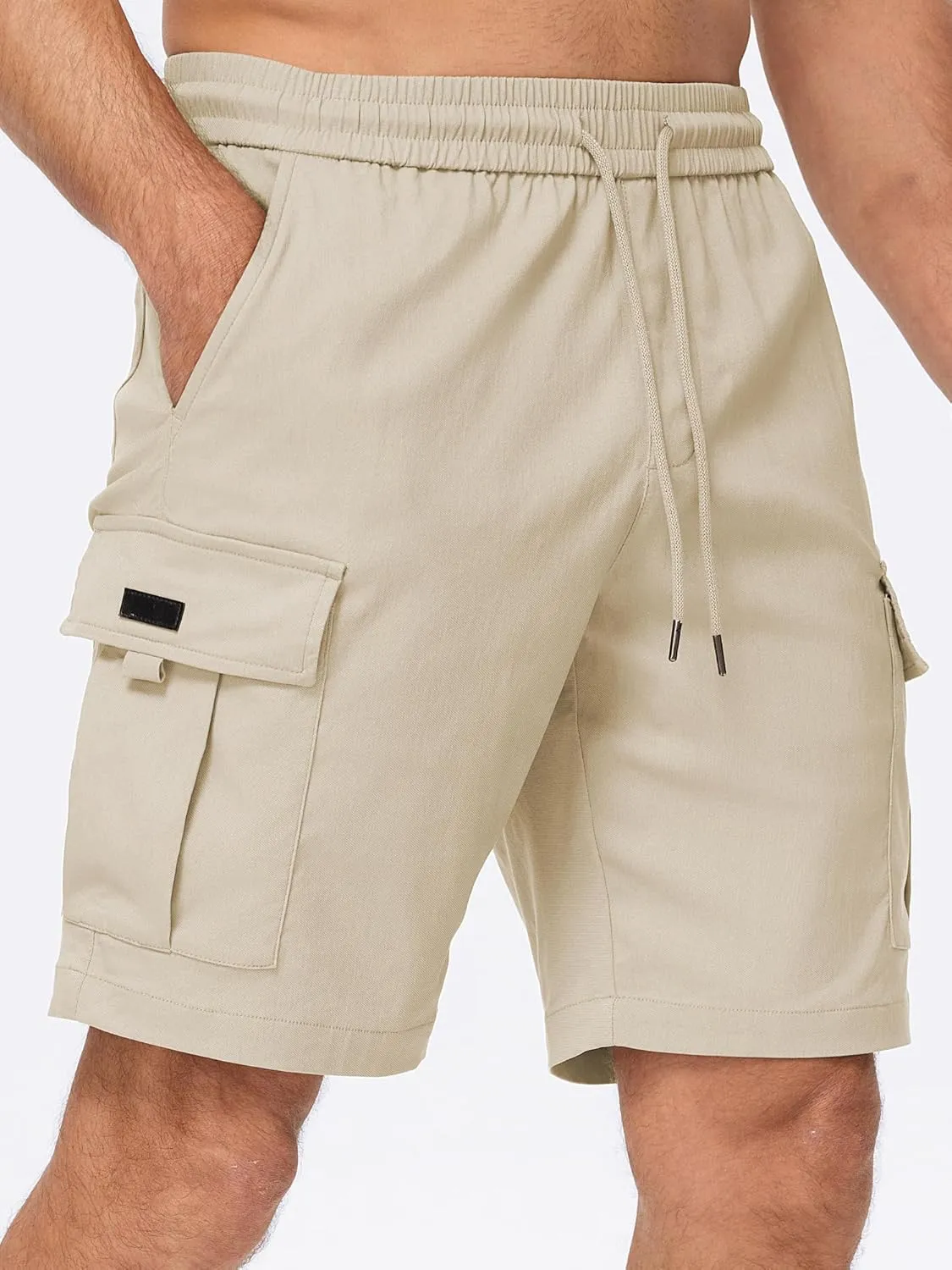 JMIERR Men's Casual Stretch Cargo Shorts Classic Drawstring Elastic Waist Summer Work Short with Multi Pockets