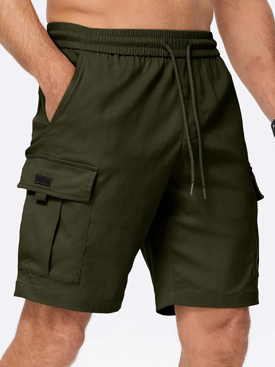 JMIERR Men's Casual Stretch Cargo Shorts Classic Drawstring Elastic Waist Summer Work Short with Multi Pockets