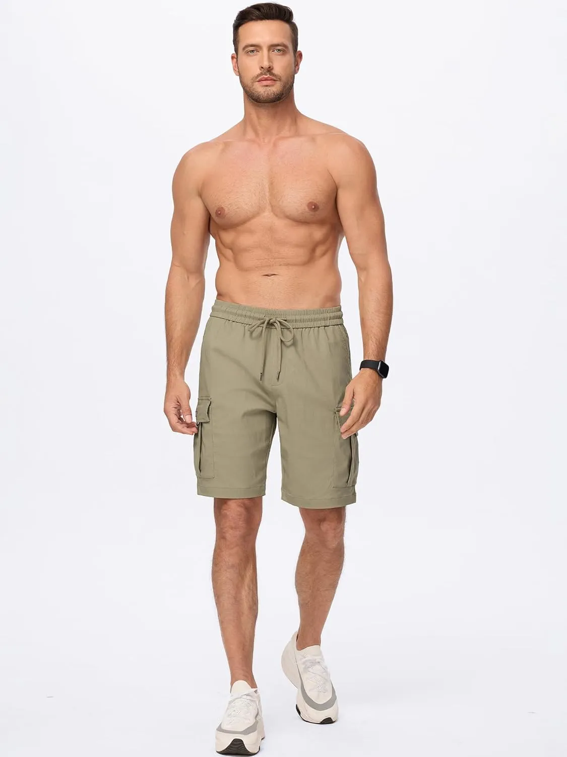 JMIERR Men's Casual Stretch Cargo Shorts Classic Drawstring Elastic Waist Summer Work Short with Multi Pockets