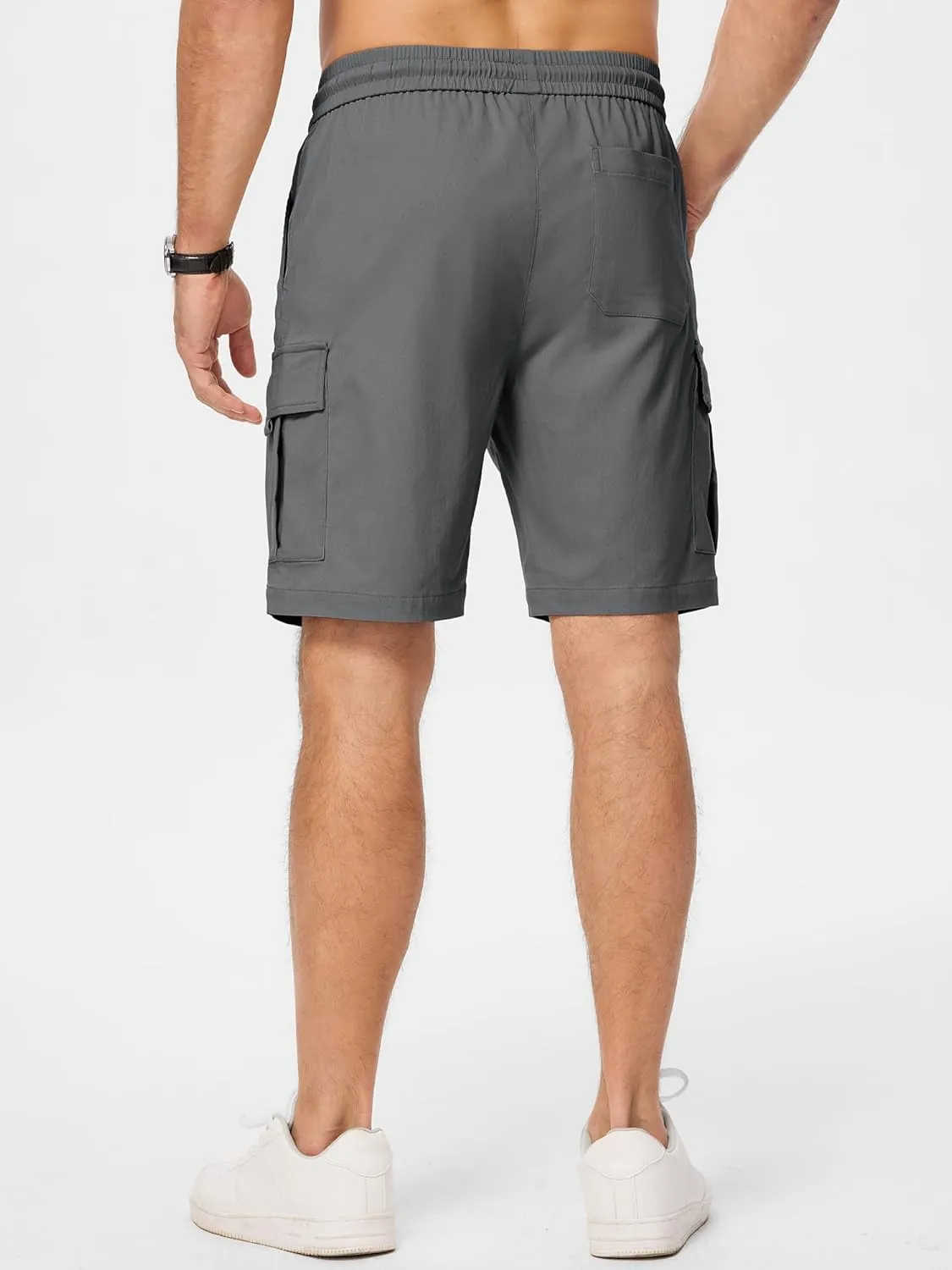 JMIERR Men's Casual Stretch Cargo Shorts Classic Drawstring Elastic Waist Summer Work Short with Multi Pockets