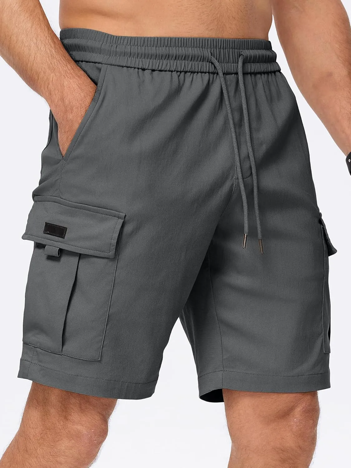 JMIERR Men's Casual Stretch Cargo Shorts Classic Drawstring Elastic Waist Summer Work Short with Multi Pockets