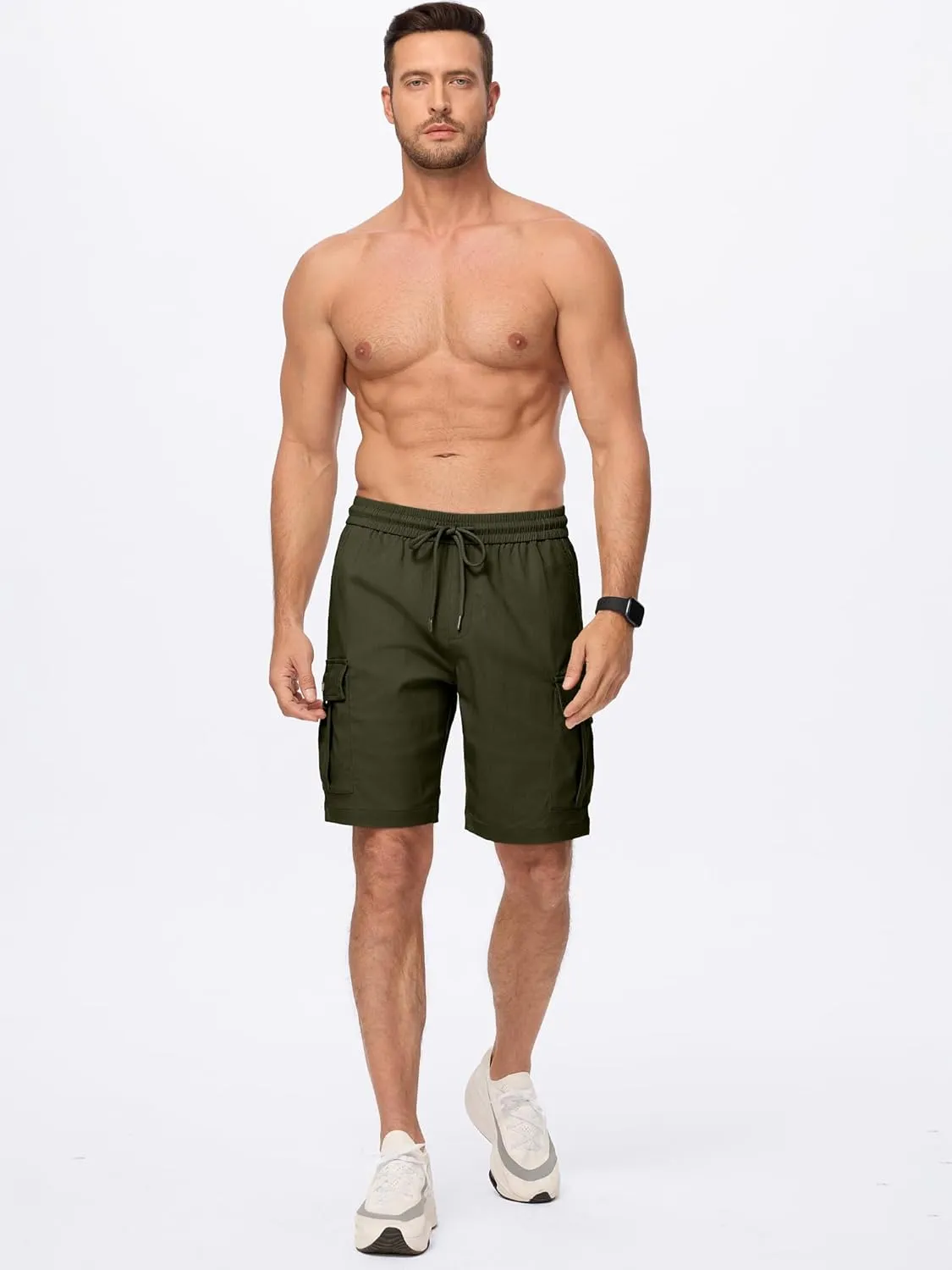 JMIERR Men's Casual Stretch Cargo Shorts Classic Drawstring Elastic Waist Summer Work Short with Multi Pockets