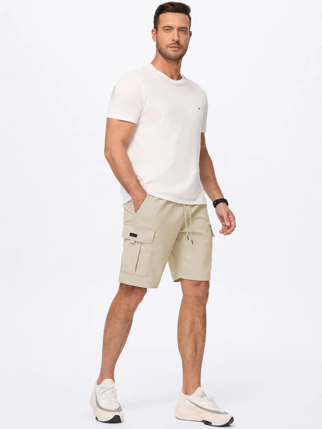 JMIERR Men's Casual Stretch Cargo Shorts Classic Drawstring Elastic Waist Summer Work Short with Multi Pockets