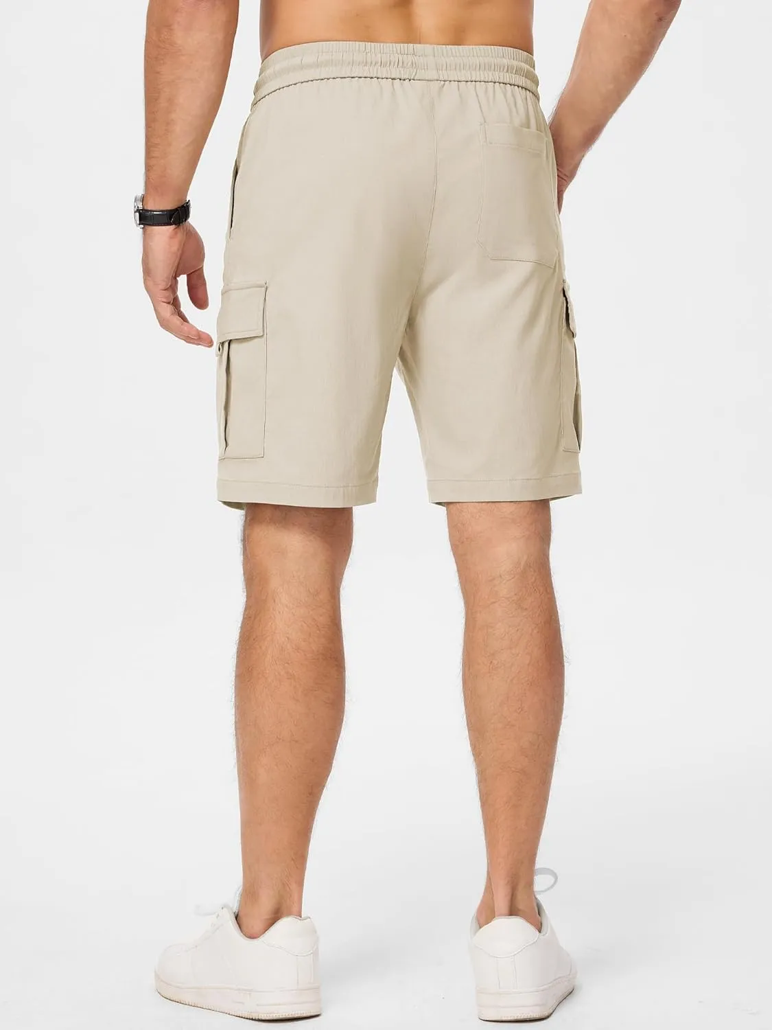 JMIERR Men's Casual Stretch Cargo Shorts Classic Drawstring Elastic Waist Summer Work Short with Multi Pockets