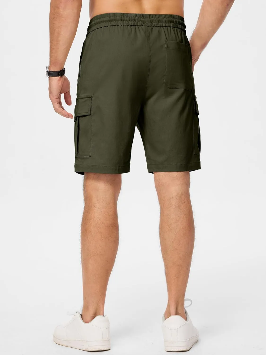 JMIERR Men's Casual Stretch Cargo Shorts Classic Drawstring Elastic Waist Summer Work Short with Multi Pockets