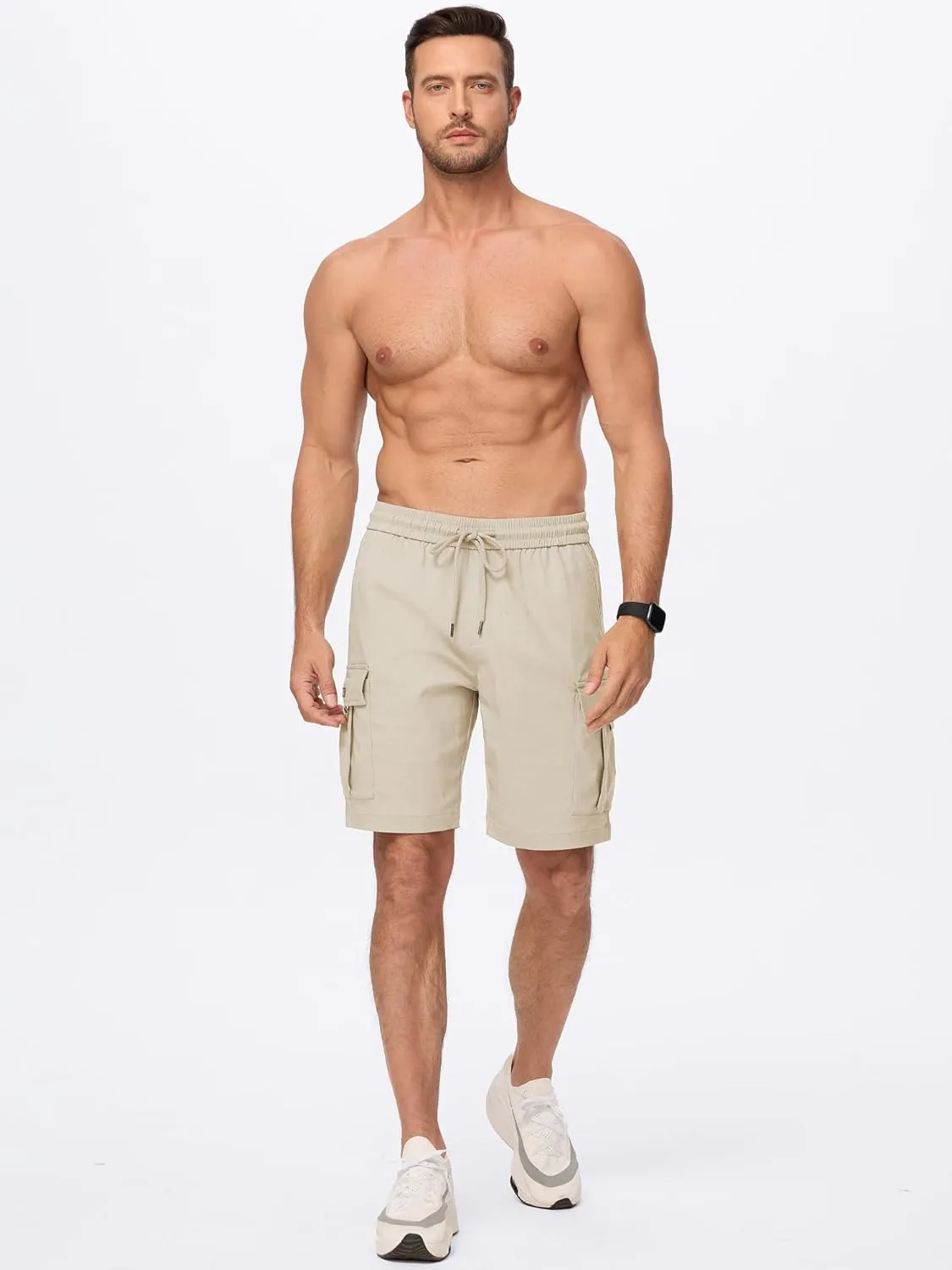 JMIERR Men's Casual Stretch Cargo Shorts Classic Drawstring Elastic Waist Summer Work Short with Multi Pockets