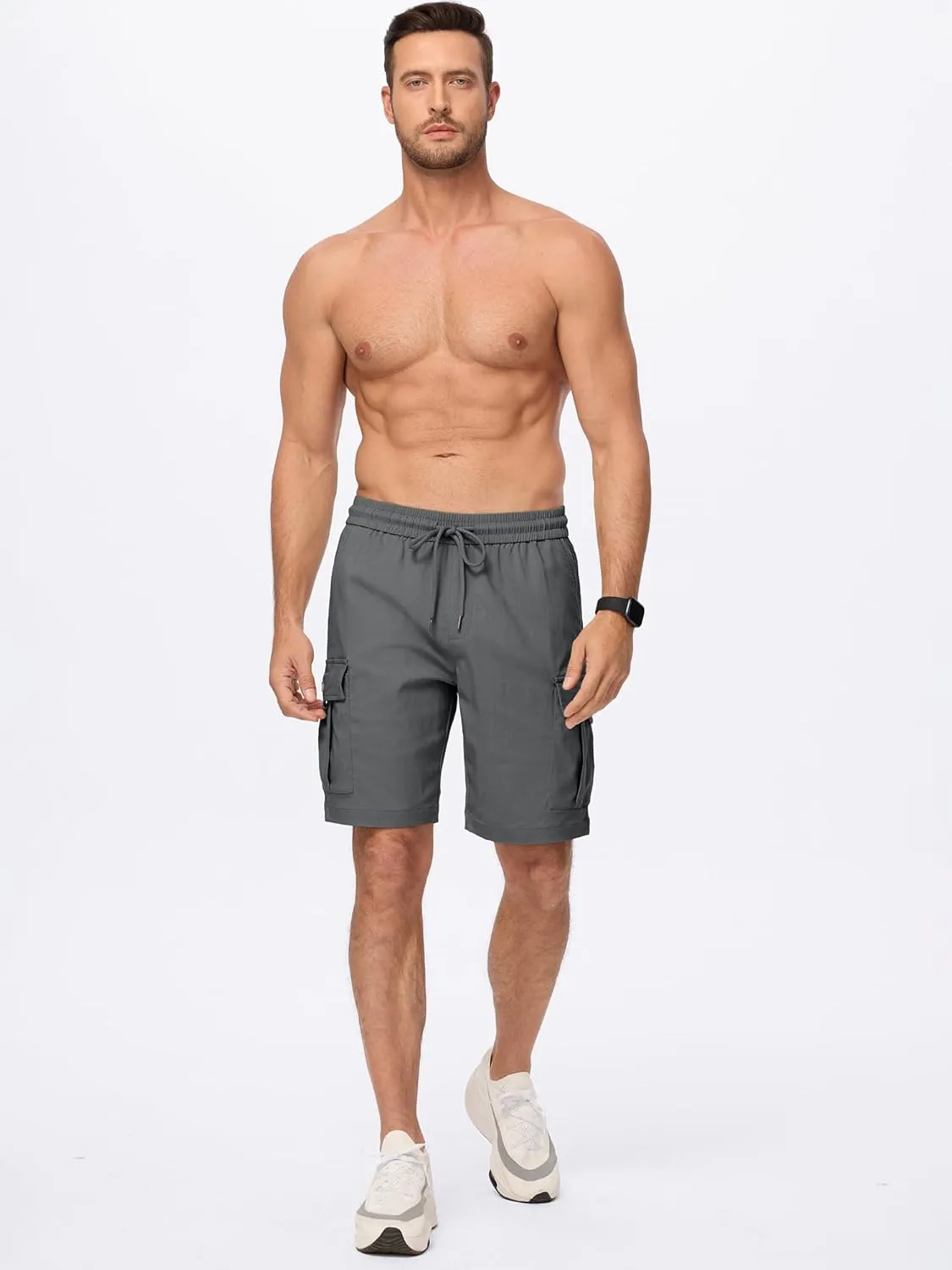 JMIERR Men's Casual Stretch Cargo Shorts Classic Drawstring Elastic Waist Summer Work Short with Multi Pockets