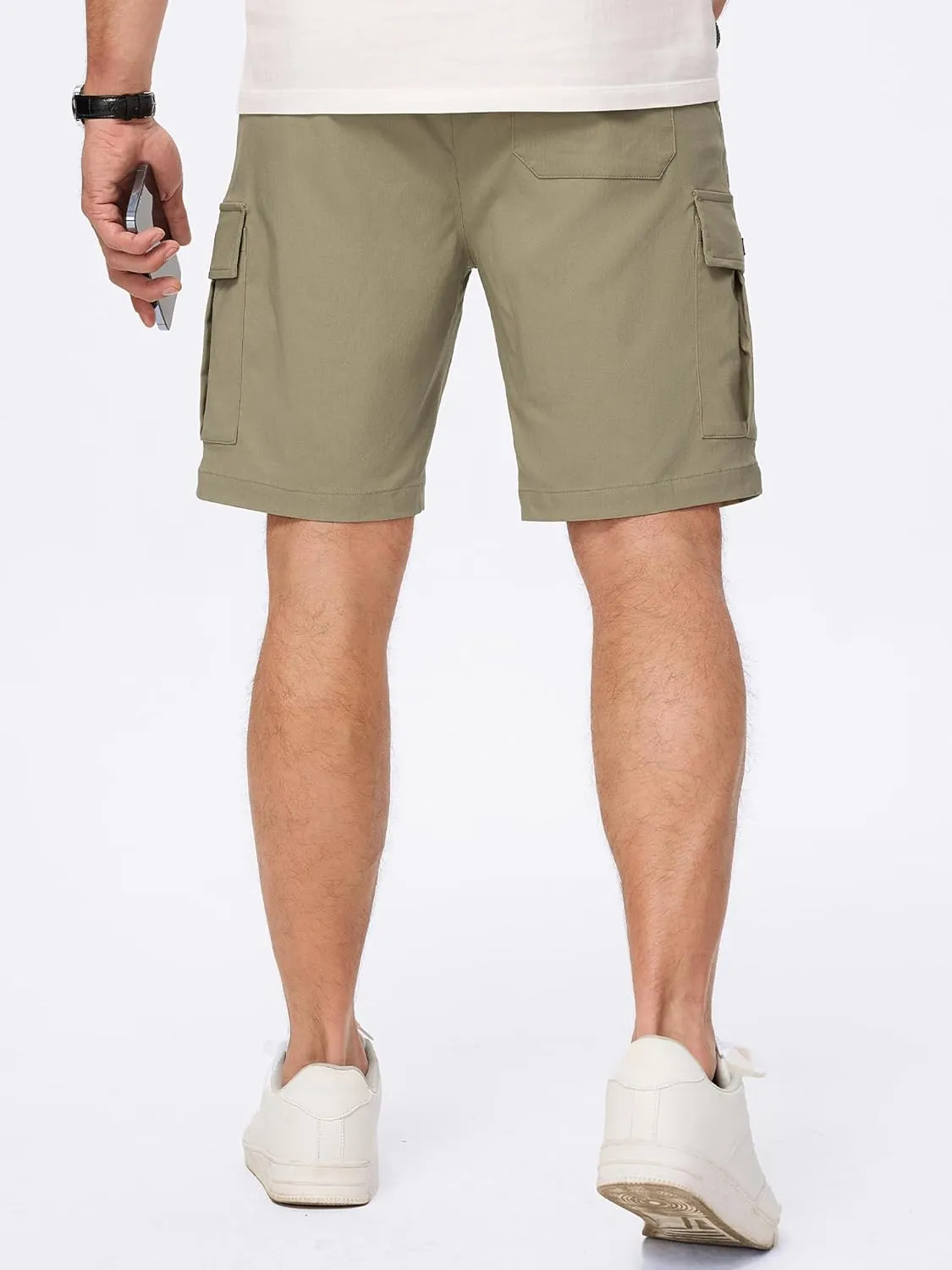 JMIERR Men's Casual Stretch Cargo Shorts Classic Drawstring Elastic Waist Summer Work Short with Multi Pockets