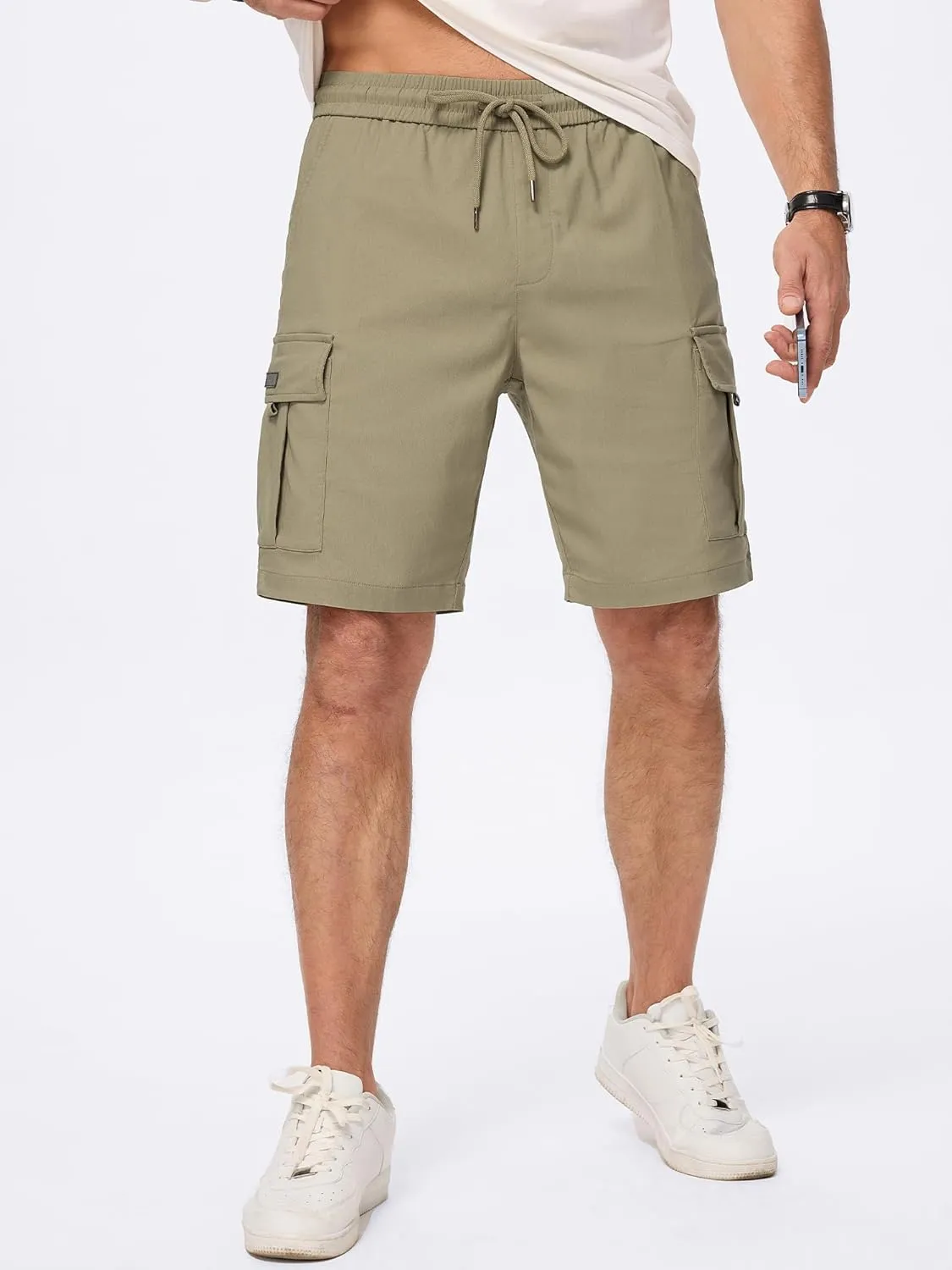 JMIERR Men's Casual Stretch Cargo Shorts Classic Drawstring Elastic Waist Summer Work Short with Multi Pockets