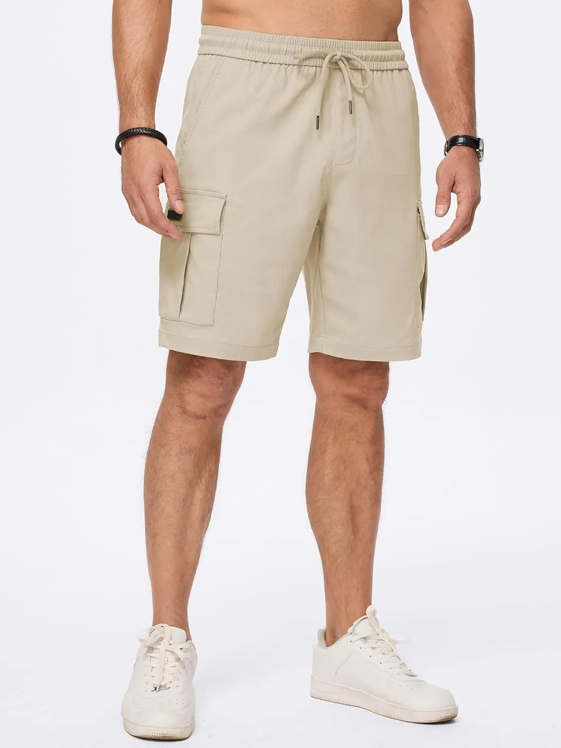 JMIERR Men's Casual Stretch Cargo Shorts Classic Drawstring Elastic Waist Summer Work Short with Multi Pockets
