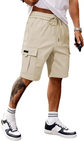 JMIERR Men's Casual Stretch Cargo Shorts Classic Drawstring Elastic Waist Summer Work Short with Multi Pockets