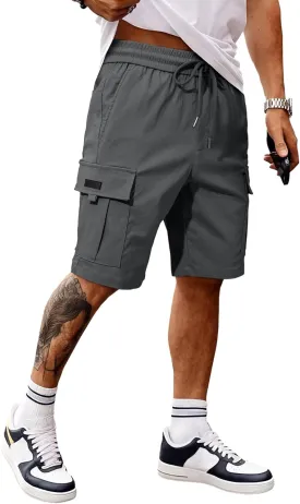 JMIERR Men's Casual Stretch Cargo Shorts Classic Drawstring Elastic Waist Summer Work Short with Multi Pockets