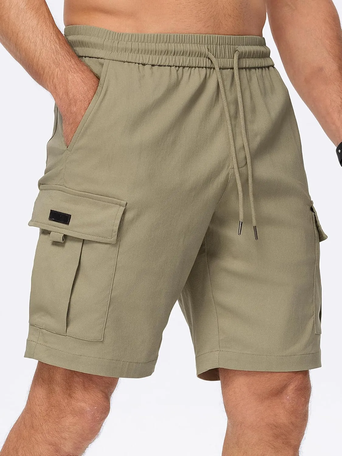 JMIERR Men's Casual Stretch Cargo Shorts Classic Drawstring Elastic Waist Summer Work Short with Multi Pockets