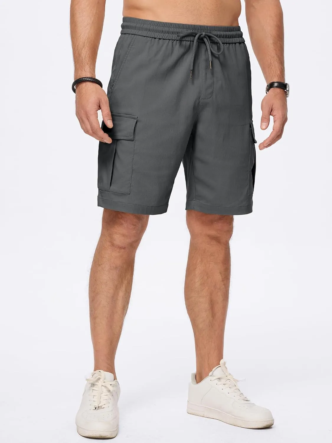 JMIERR Men's Casual Stretch Cargo Shorts Classic Drawstring Elastic Waist Summer Work Short with Multi Pockets
