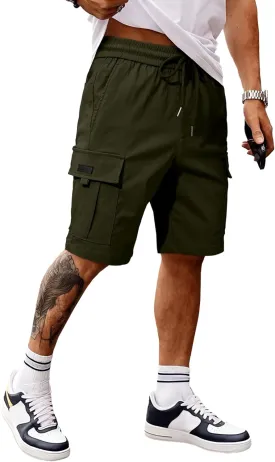 JMIERR Men's Casual Stretch Cargo Shorts Classic Drawstring Elastic Waist Summer Work Short with Multi Pockets