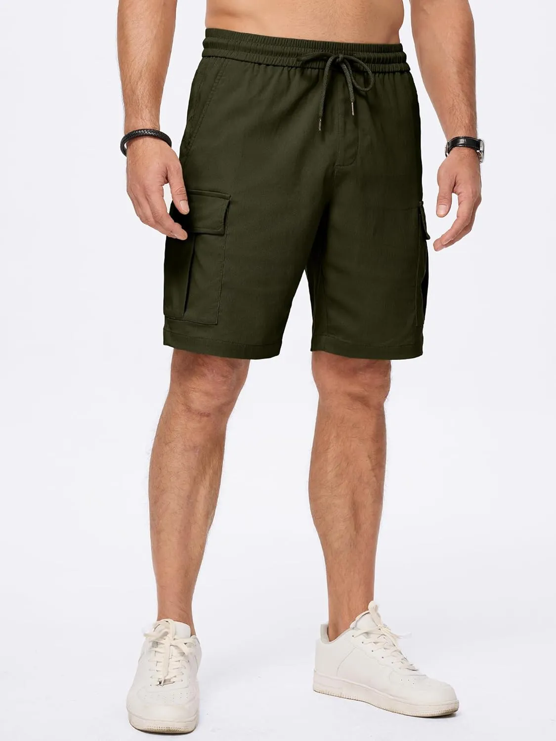 JMIERR Men's Casual Stretch Cargo Shorts Classic Drawstring Elastic Waist Summer Work Short with Multi Pockets