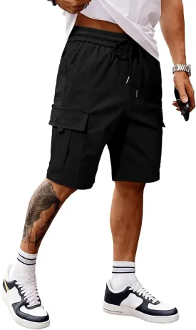 JMIERR Men's Casual Stretch Cargo Shorts Classic Drawstring Elastic Waist Summer Work Short with Multi Pockets