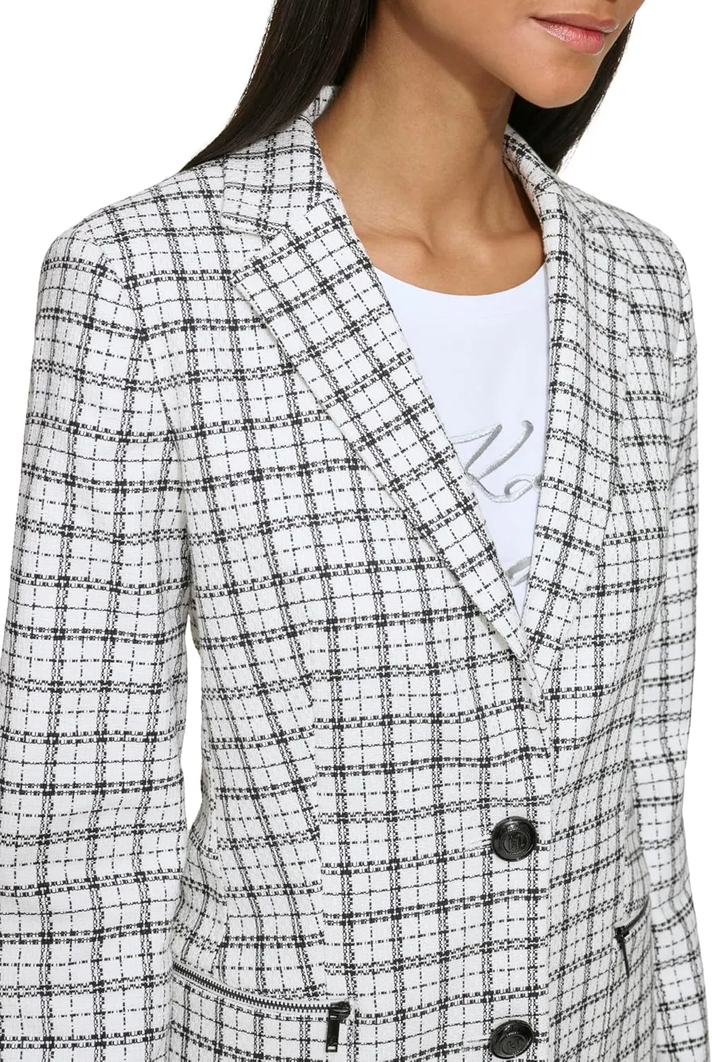 KARL LAGERFELD Women's Plaid Tweed Blazer