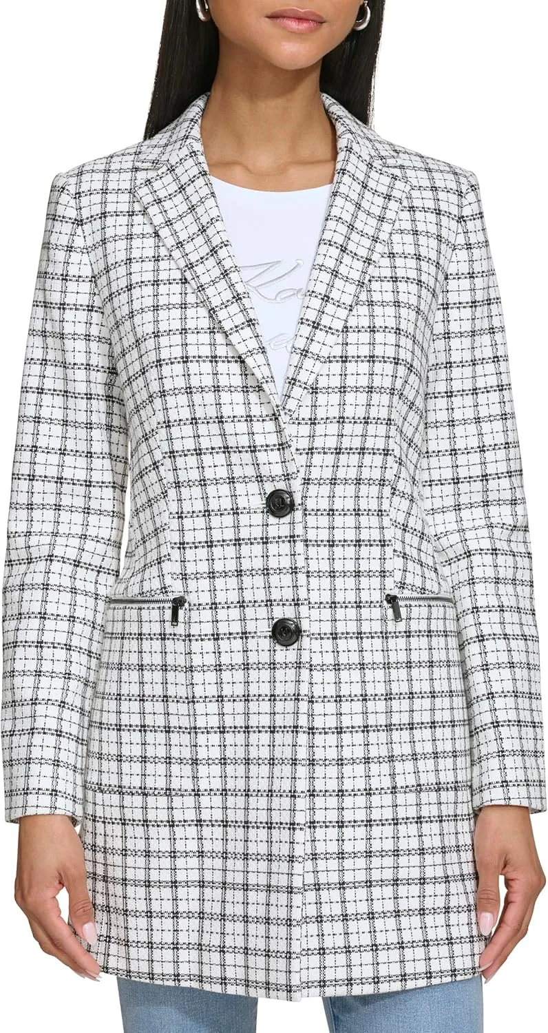 KARL LAGERFELD Women's Plaid Tweed Blazer