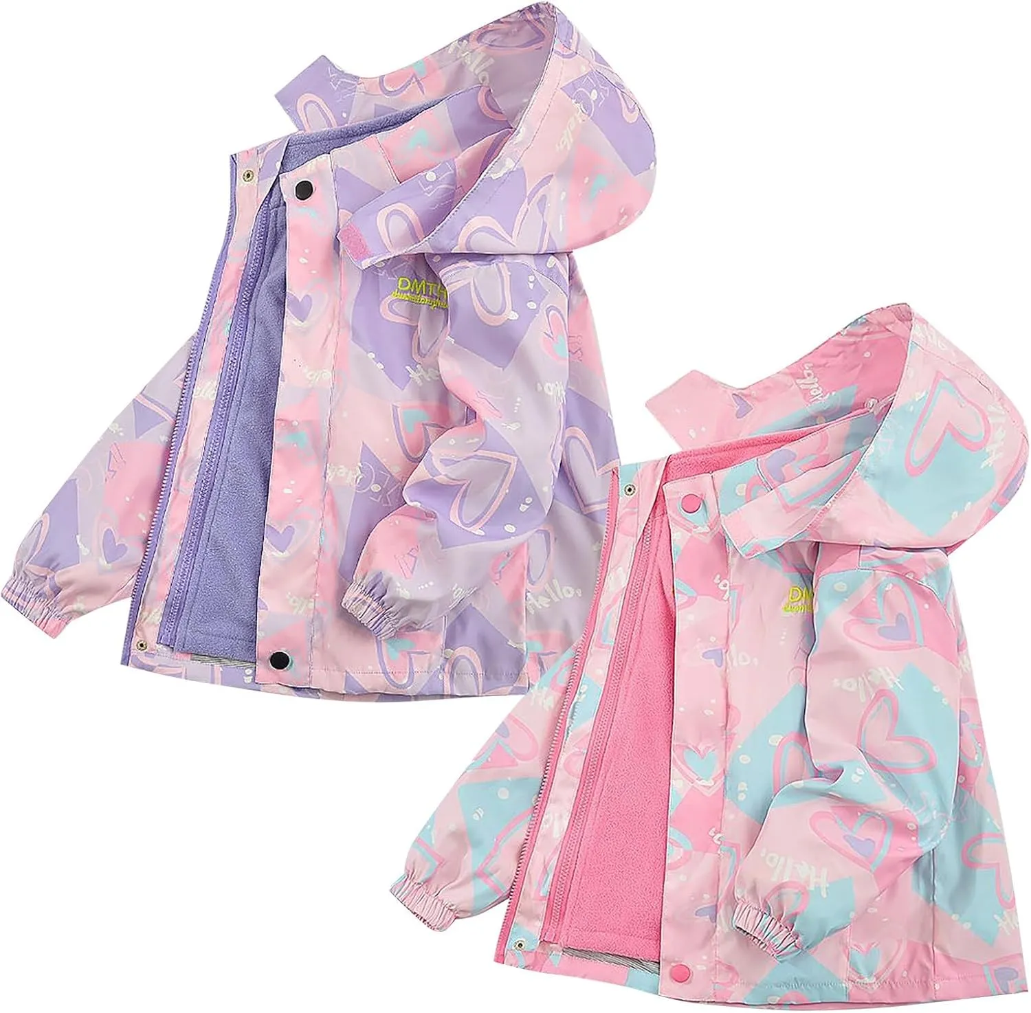Kids Girl Jacket Waterproof 3 in 1 Insulated Windbreaker Detachable Liner Fleece Lightweight Coat with Hood Outwear