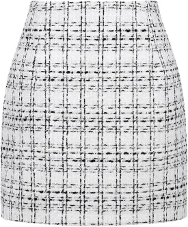 Kinghua Womens Wool Plaid Mini Skirt Fall Winter High Waisted Bodycon Pencil Skirt