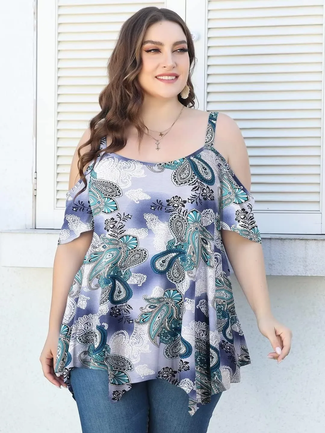 LARACE Cold Shoulder Tops for Womens Summer Clothes Spaghetti Strape Tunic Oversized Shirts Asymmetrical Plus Size Blouse