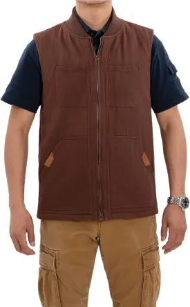 Lisskolo Men's Quilted Lined Vest Washed Canvas Winter Warm Outdoor Hunting Work Utility Travel Vest Jacket